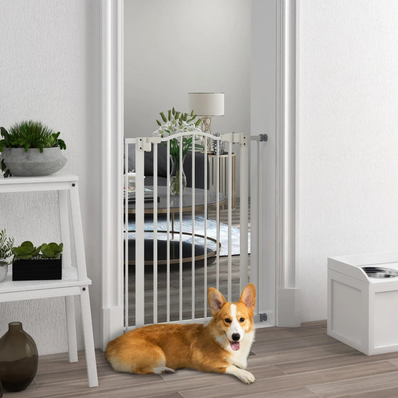 PawHut Pressure Fit Dog Stair Gate - No Drilling Safety Gate with Auto Close for Doorways and Hallways - Adjustable 74-80cm Width, 94cm Height - White - ALL4U RETAILER LTD