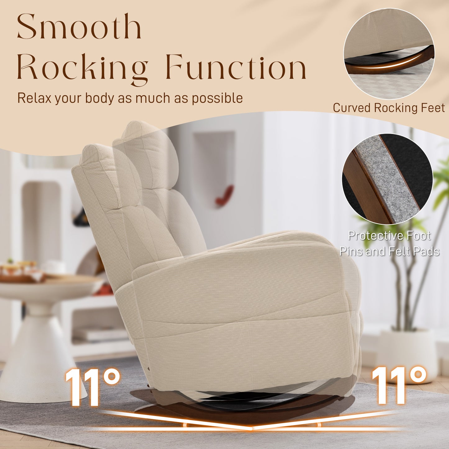 HOMCOM Corduroy Rocking Armchair Beige With 11 Degree Rocking Base And Thick Padding For Superior Comfort