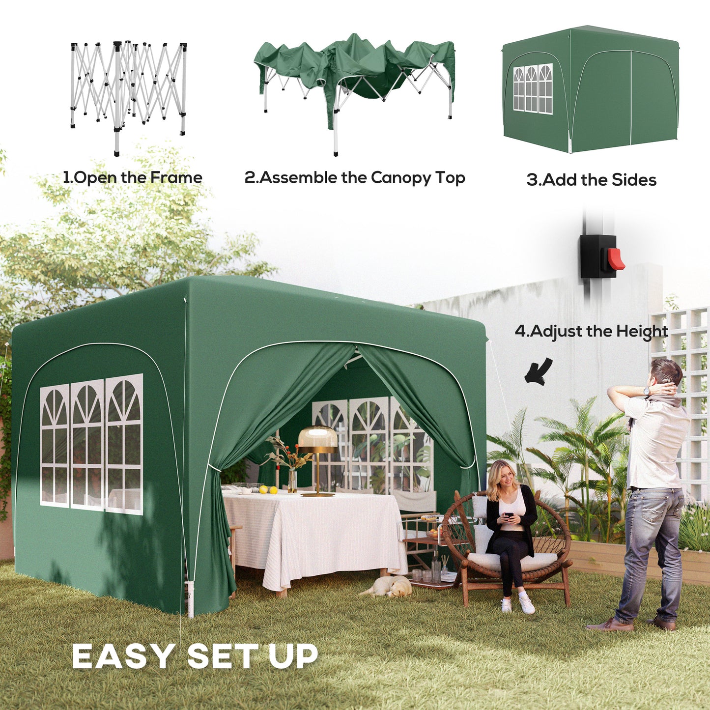 Outsunny 3 X 3m Pop Up Gazebo Shelter With Accessories Dark Green UPF50 Canopy UV Protected Easy Setup