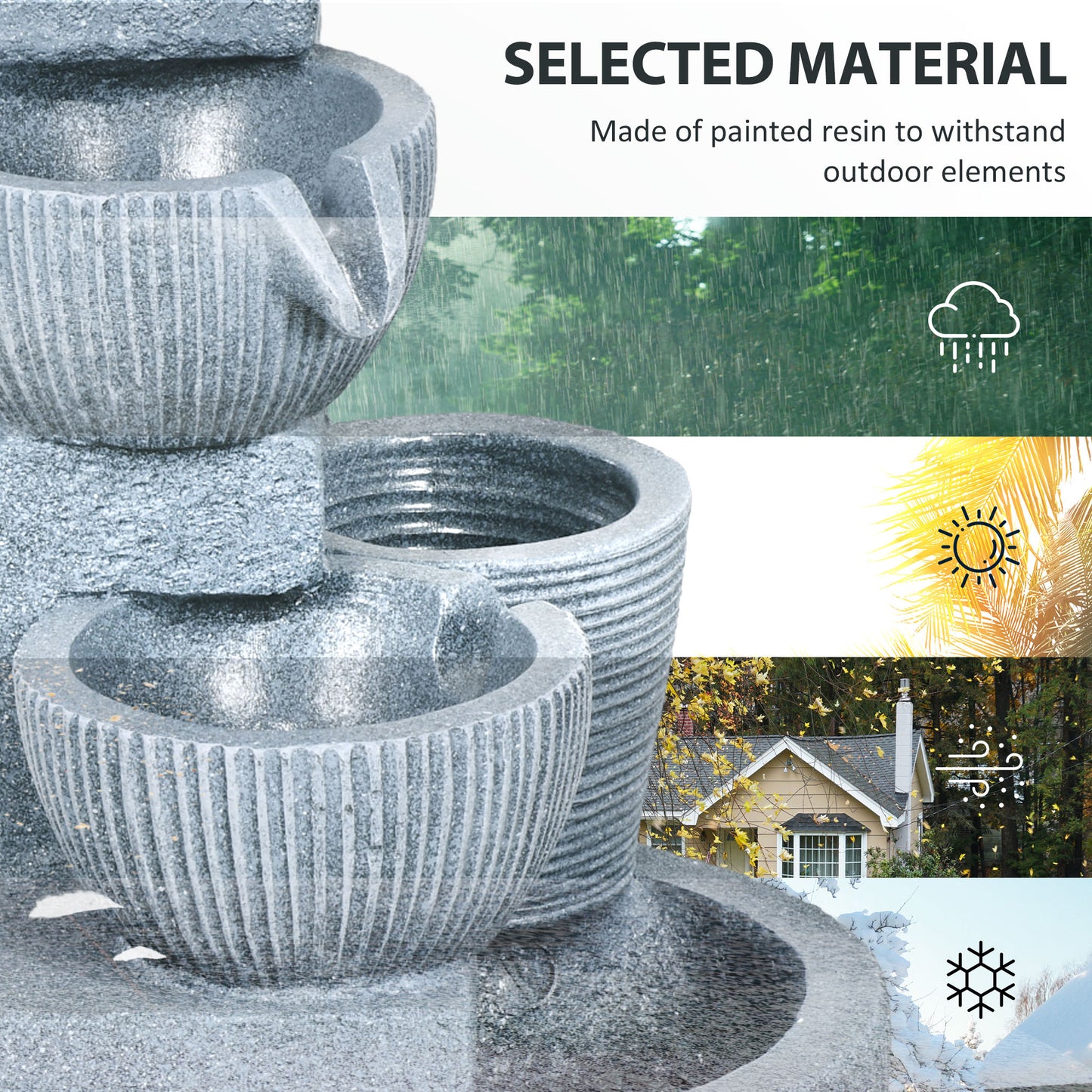 Outsunny Solar Powered Outdoor Water Fountain Four Tier Zen Garden Decoration Dark Grey