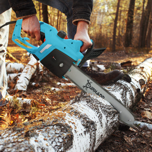 Durhand 2000W Electric Chainsaw With 16 Inch Aluminum Blade Corded Chain Saw For Garden Pruning 13 Mps Chain Speed Blue