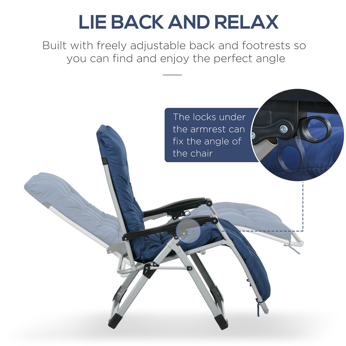 Outsunny 2 Pc Reclining Zero Gravity Sun Loungers Folding Chaise Lounge Chair With Cushions Blue Outdoor Patio Set