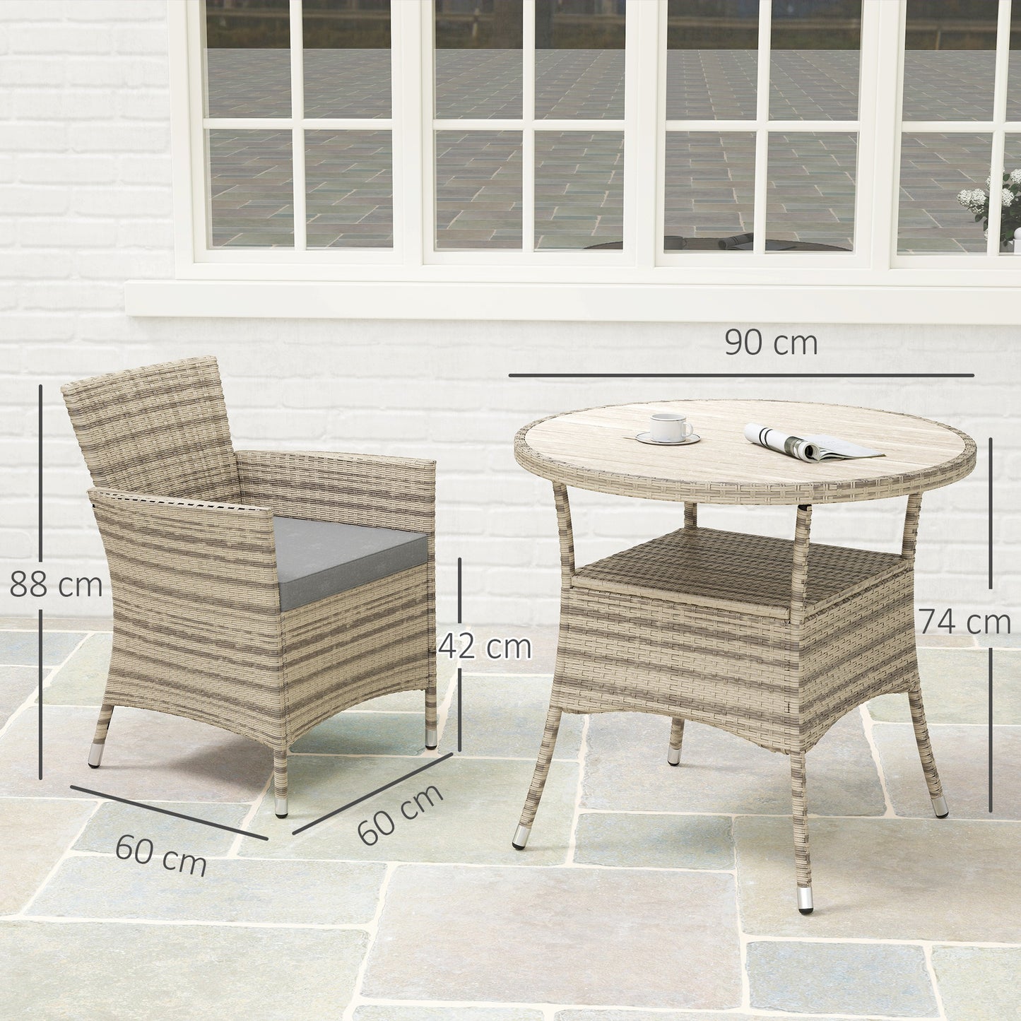 Outsunny Five Piece Rattan Garden Set With Two Tier Table Grey Outdoor Patio Furniture