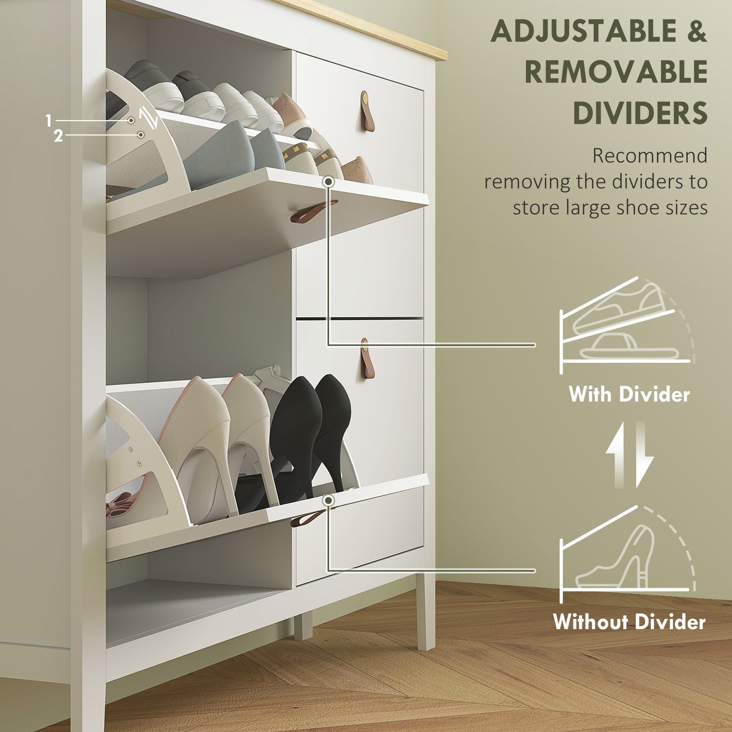HOMCOM Modern Four Drawer Shoe Cabinet White Narrow Slim Storage For 20 Pairs UK Mens 9.5
