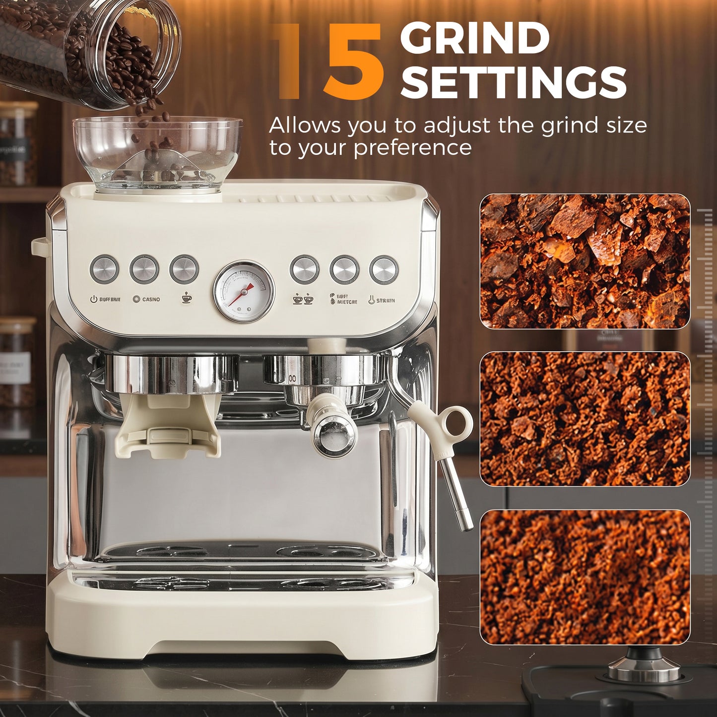 HOMCOM Bean To Cup Coffee Machine With Integrated Grinder And Steam Wand Cream White