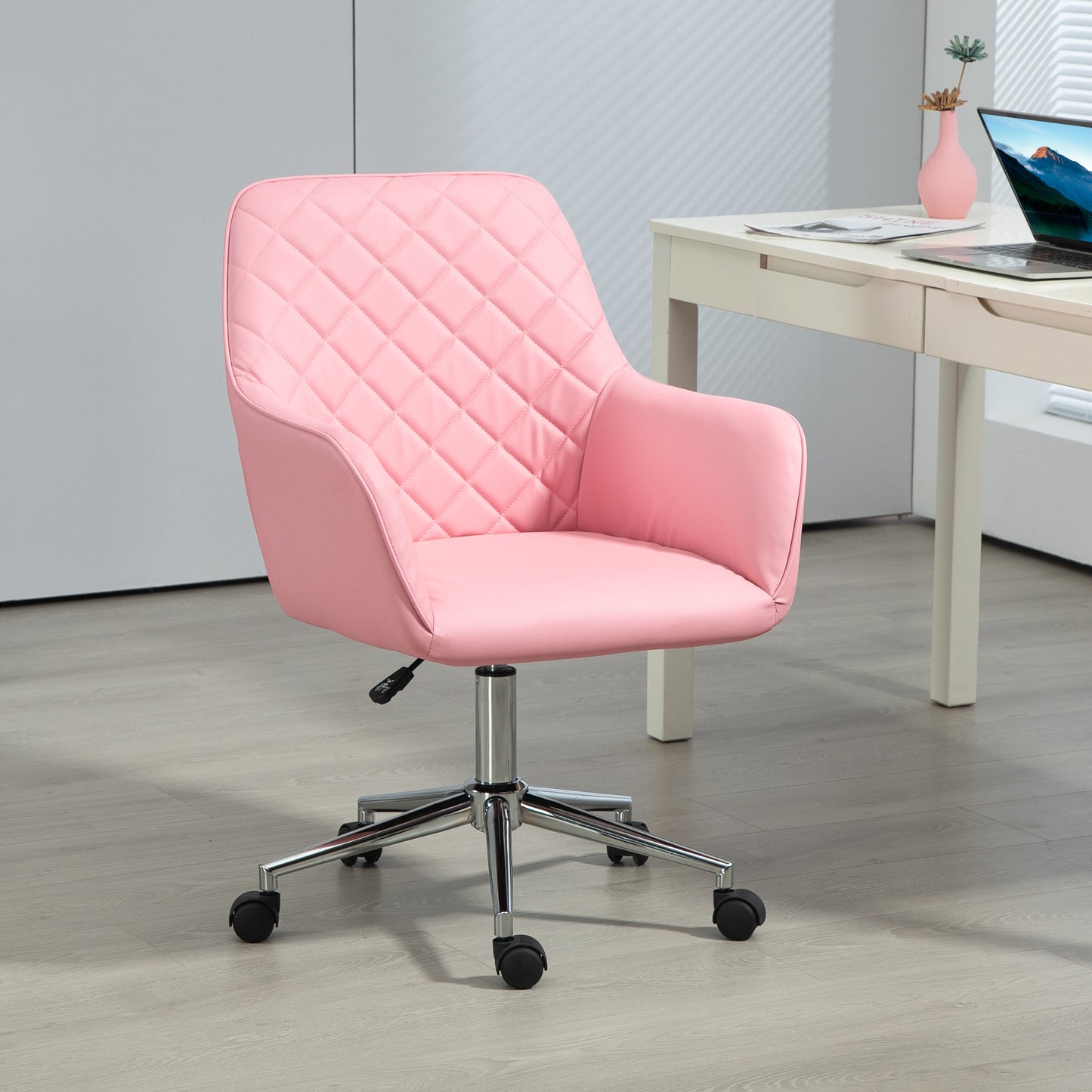 Vinsetto Stylish Pink Leather-Look Office Chair with Adjustable Height and Rolling Wheels for Home Use - ALL4U RETAILER LTD