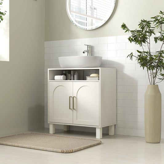 HOMCOM Under Sink Cabinet For Basin Without Pedestal Cream White With Open Shelf And Two Tier Adjustable Shelving