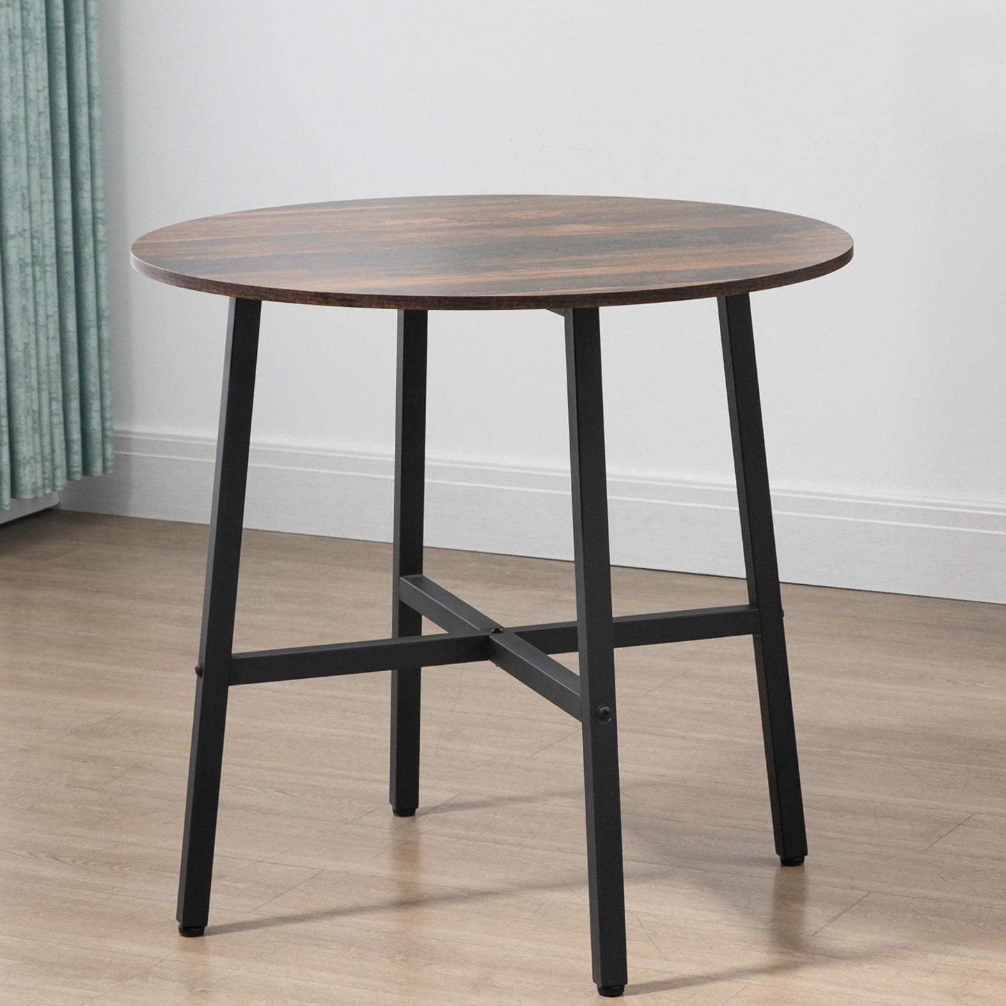 HOMCOM 85cm Round Dining Table, Industrial Style, Steel Legs, Brown - ALL4U RETAILER LTD