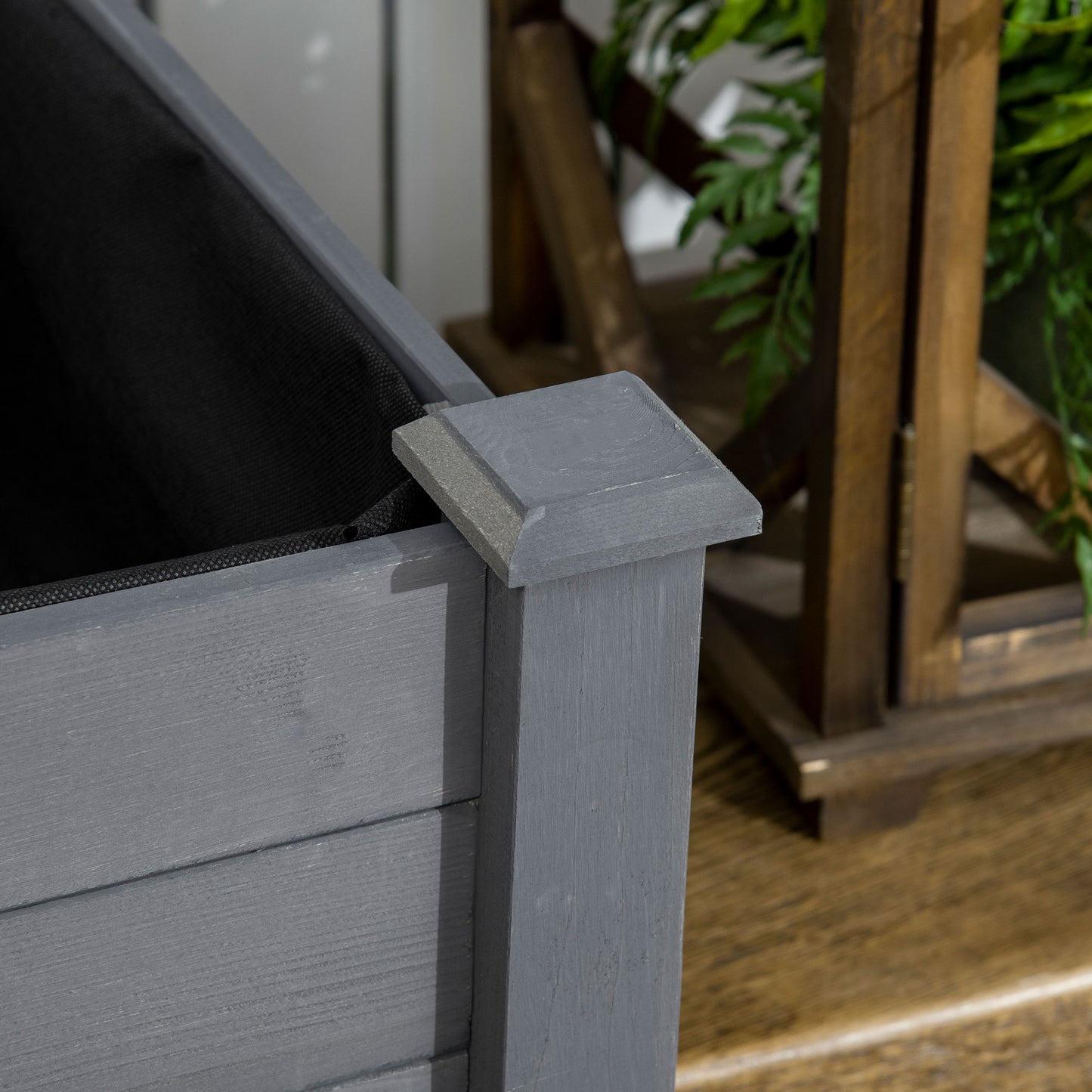 Outsunny Raised Bed For Garden Wooden Elevated Planter Box With Bed Liner For Flower Vegetable Herb Dark Grey