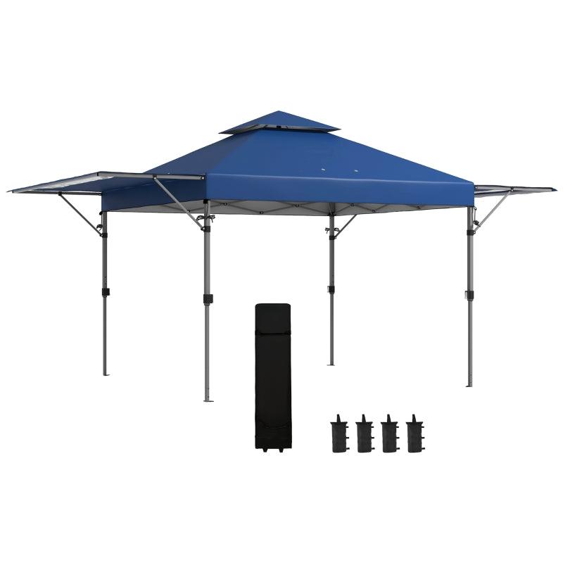 Outsunny 5x3m Pop Up Gazebo with Extendable Dual Awnings - Easy Up Marquee Party Tent, 1-Button Push, Double Roof, Wheeled Bag, Sandbags, Height Adjustable - Instant Shelter in Blue - ALL4U RETAILER LTD