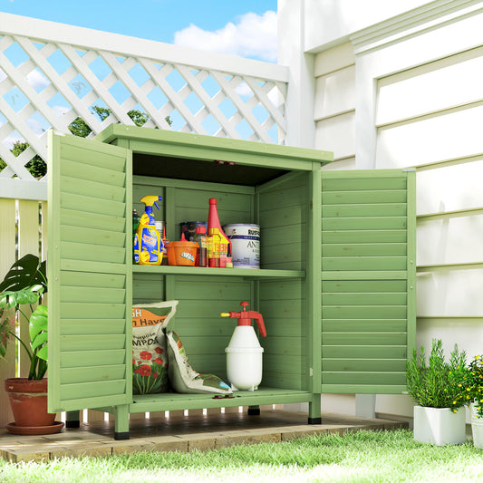 Outsunny Solid Fir Wood Garden Storage Cabinet 2 Door Unit Top Coat Green 87L x 46.5W x 96.5H cm
