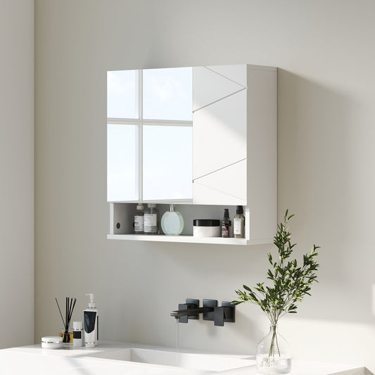 Kleankin White Wall Mounted Bathroom Storage Cupboard With Mirrored Door And Embossed Door Details