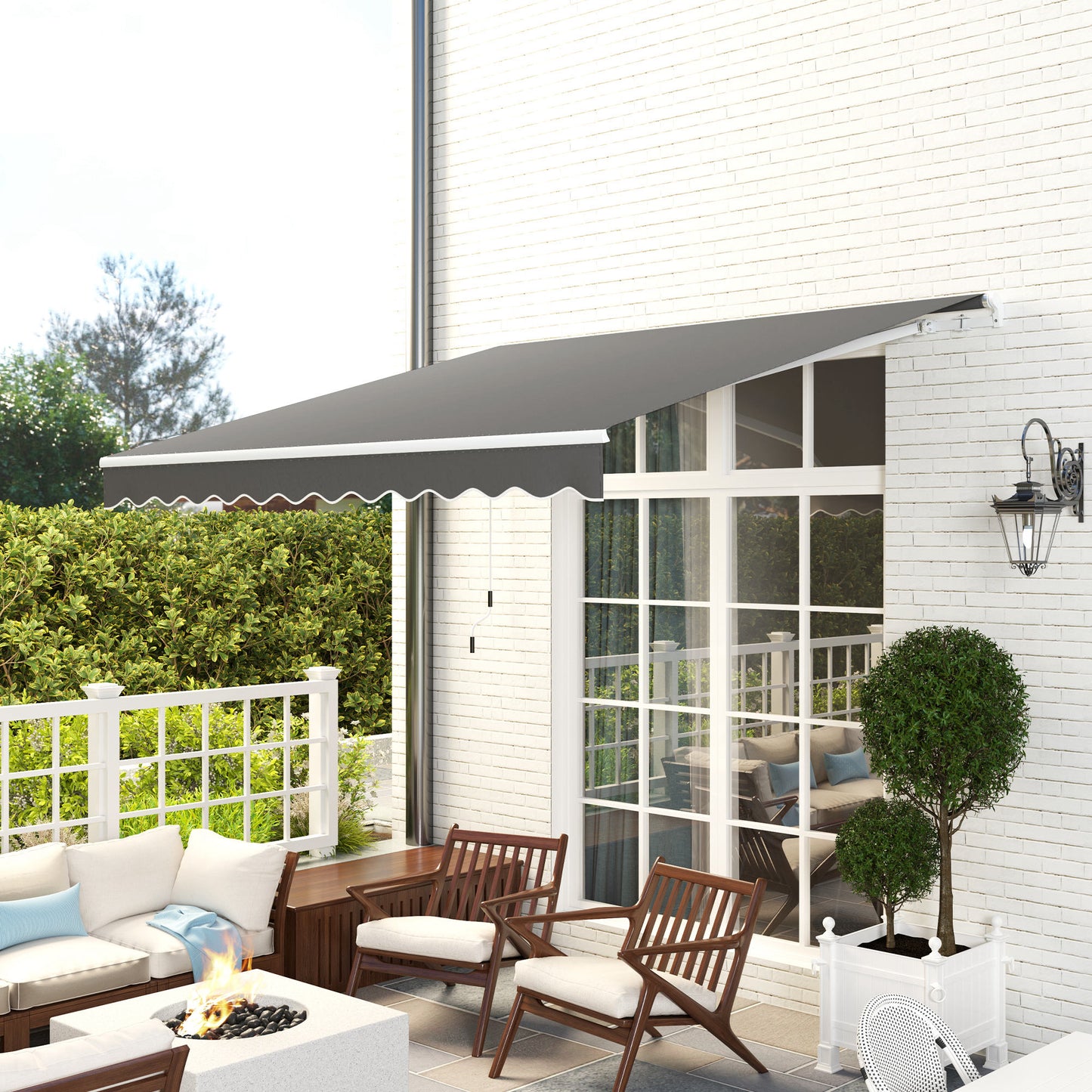 Outsunny 2.95x2.5m Manual Garden Patio Awning Retractable Canopy Sun Shade Shelter With Fittings And Crank Handle