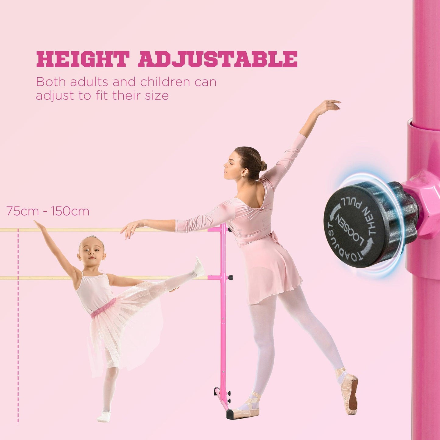 HOMCOM Freestanding Ballet Barre, Height Adjustable Ballet Bar for Home, Studio - ALL4U RETAILER LTD