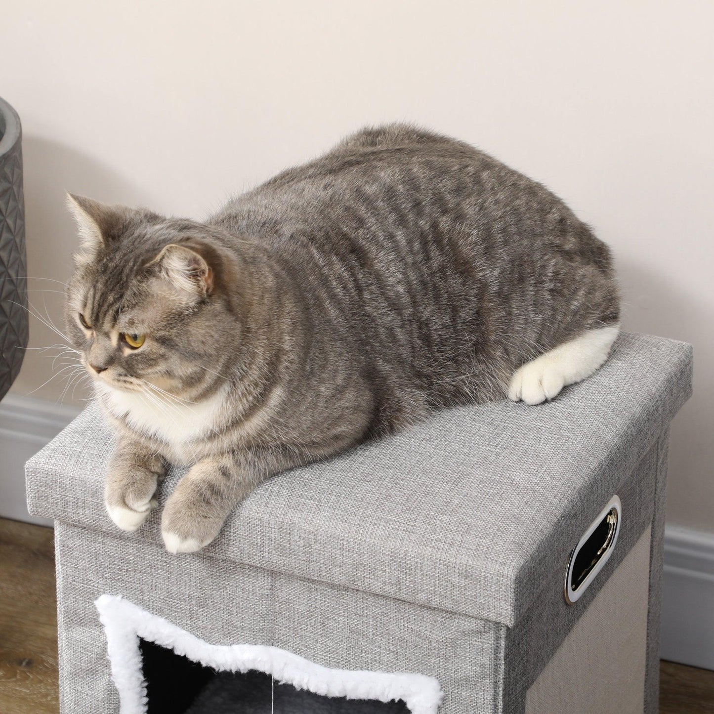 PawHut Grey Cat Bed Ottoman with Removable Cushion - ALL4U RETAILER LTD