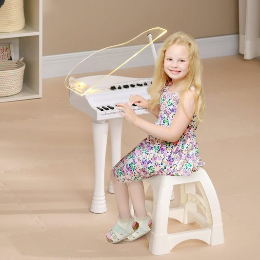 AIYAPLAY 32-Key Kids Piano Keyboard Set with Microphone, Lights, Stool | White - ALL4U RETAILER LTD