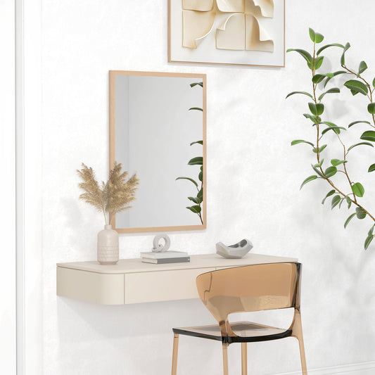 HOMCOM Wall Mounted Mirror 70 x 50 cm Natural Wood Frame For Bathroom Living Room Hallway