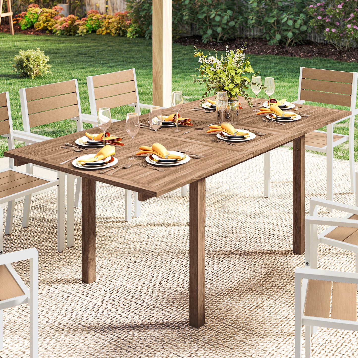 Outsunny Extending Garden Table For 6-8 With Hidden Butterfly Extension Acacia Wood Slatted Top For Balcony