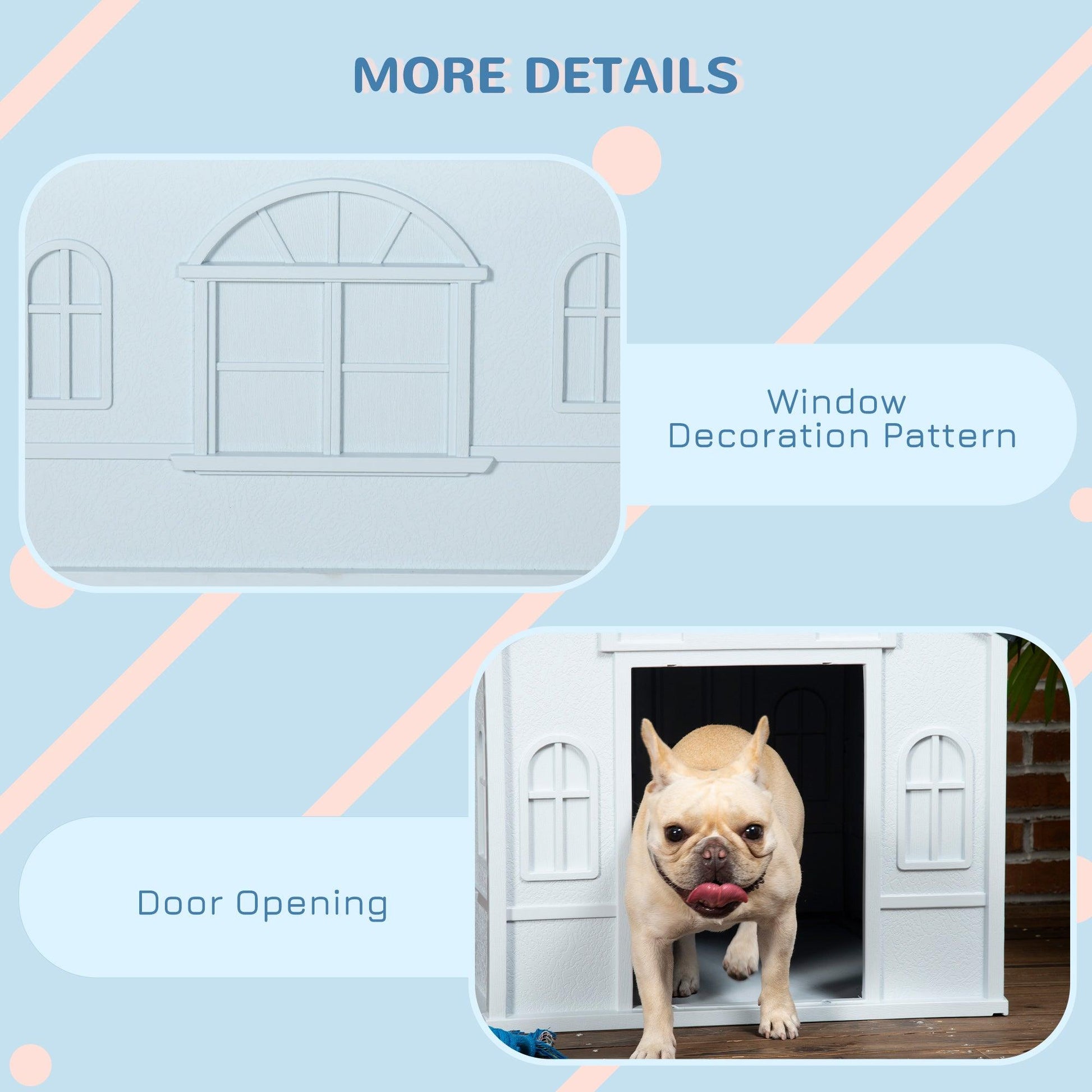 PawHut Weather-Resistant Dog House, Puppy Shelter for Medium Dogs - Grey - ALL4U RETAILER LTD