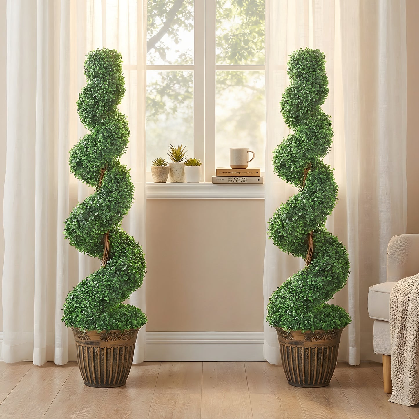 HOMCOM Set Of 2 Artificial Topiary Spiral Boxwood Trees In Pots For Indoor And Outdoor Decor 120cm