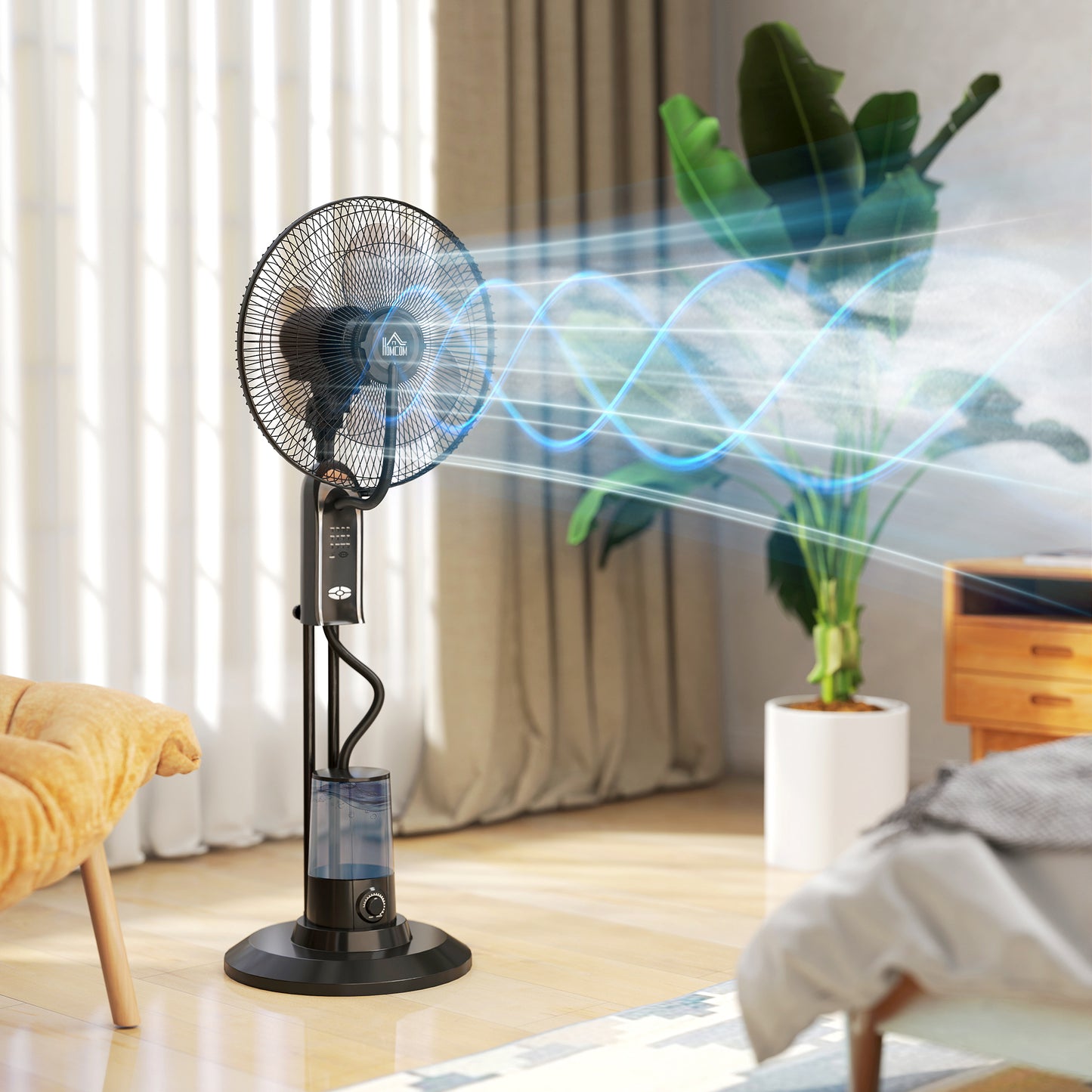 Homcom Pedestal Misting Fan With Water Spray 70 Degree Oscillation Tilt Head 3 Speeds 3 Modes Adjustable Mist 3.2L Tank