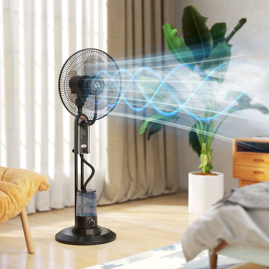 Homcom Pedestal Misting Fan With Water Spray 70 Degree Oscillation Tilt Head 3 Speeds 3 Modes Adjustable Mist 3.2L Tank