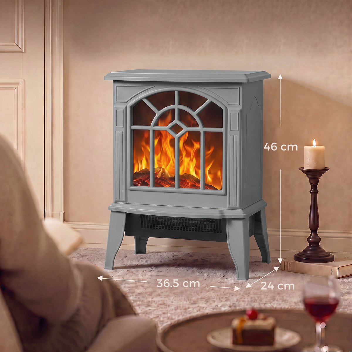 Freestanding Electric Log Burner Fireplace With Led Flames