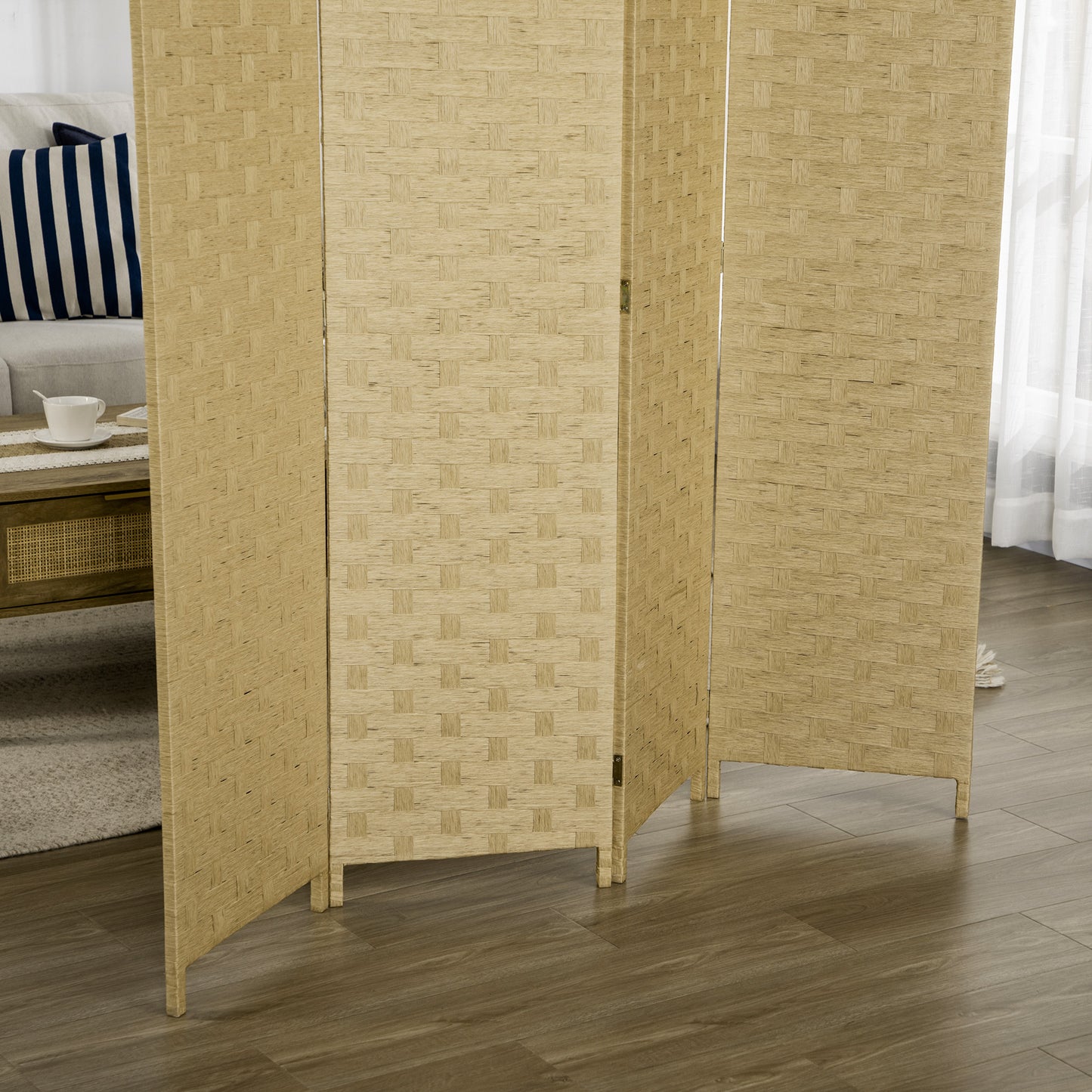 HOMCOM Freestanding Folding Privacy Screen - Classic 4-Panel Room Divider with Wicker Effect for Bedroom and Office Spaces - ALL4U RETAILER LTD