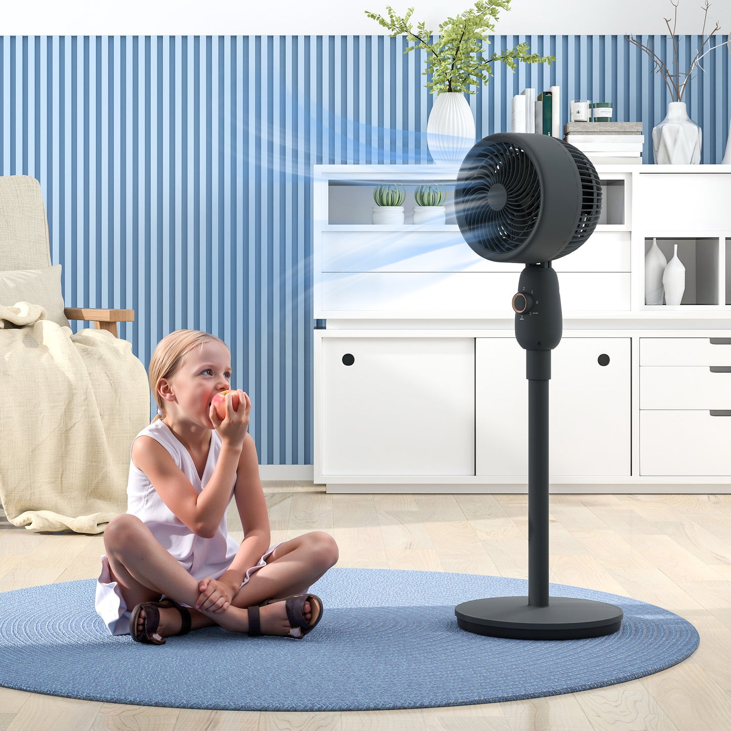 HOMCOM 12 Inch Pedestal Fan With 3 Speeds, Oscillating Floor Standing Air Circulator For Bedroom Office Grey