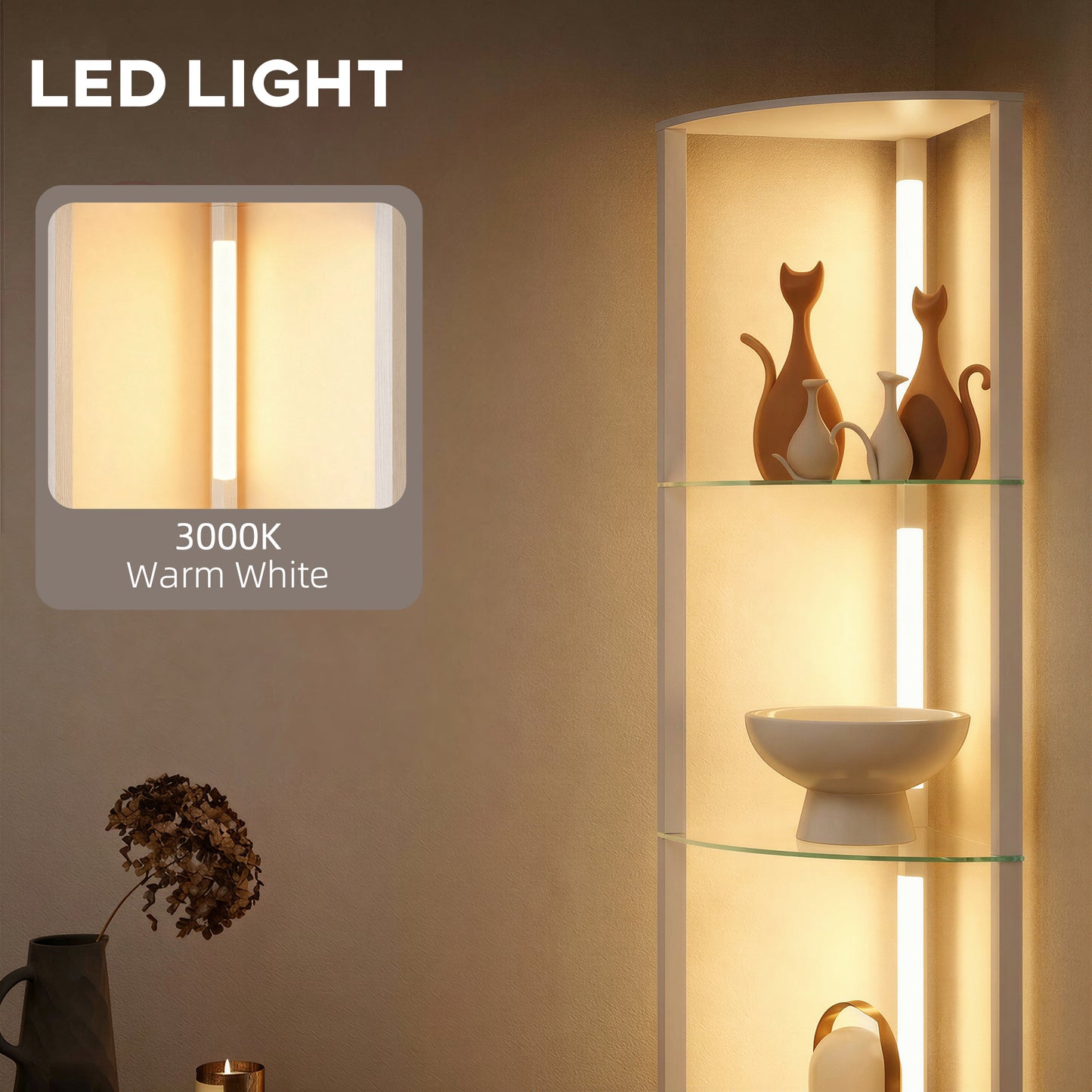 HOMCOM Corner LED Floor Lamp With Shelves Dimmable Standing Lamp With Foot Switch White For Living Room And Bedroom