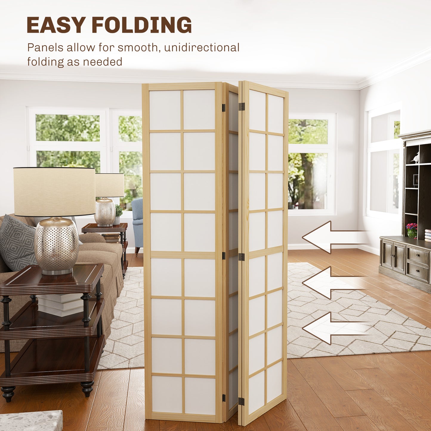 HOMCOM Four Panel Folding Room Divider Freestanding Privacy Screen 160 x 170 cm for Living Room and Bedroom