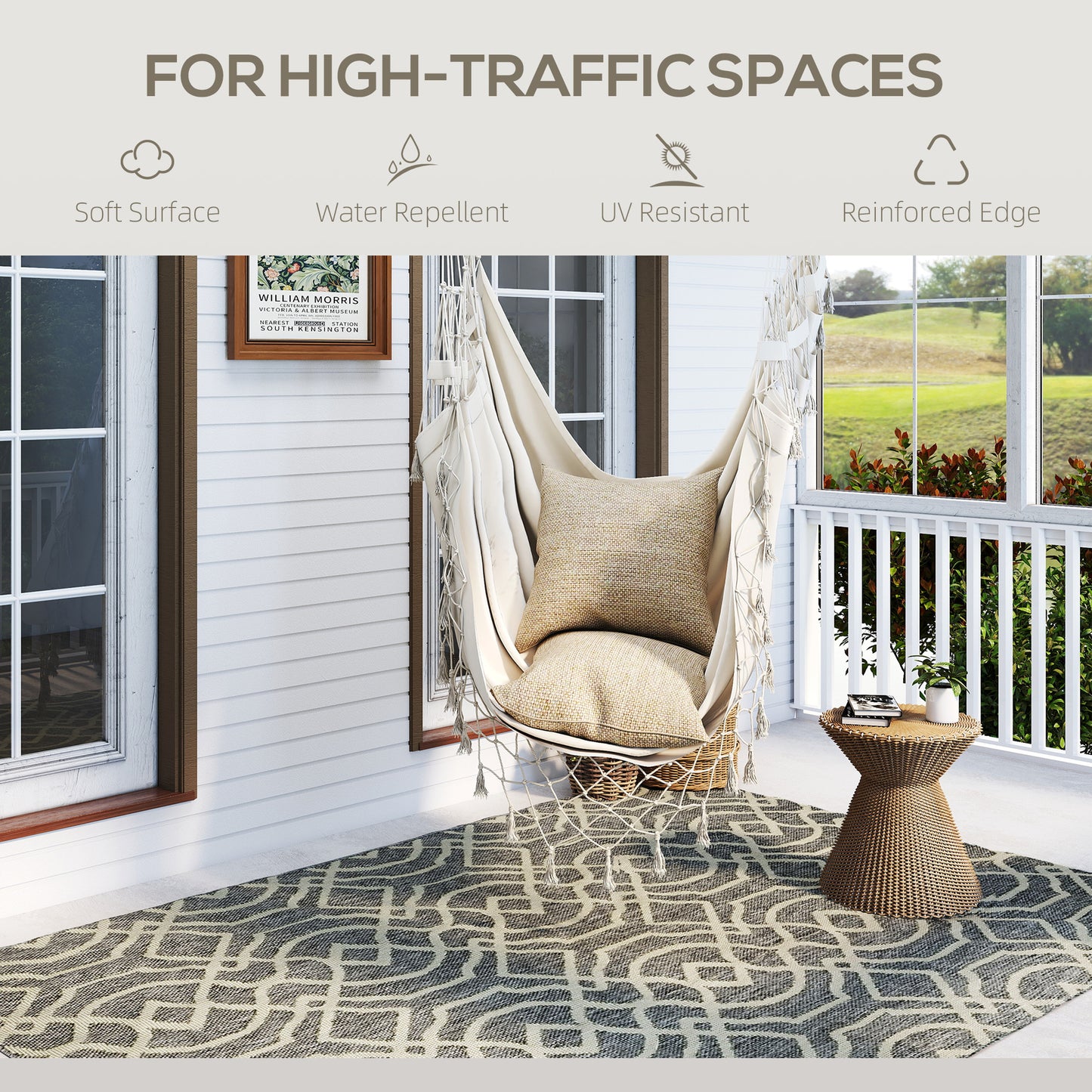 HOMCOM UV Resistant Indoor And Outdoor Area Rug With Geometric Pattern And Machine Washable 230 X 160 Cm Grey