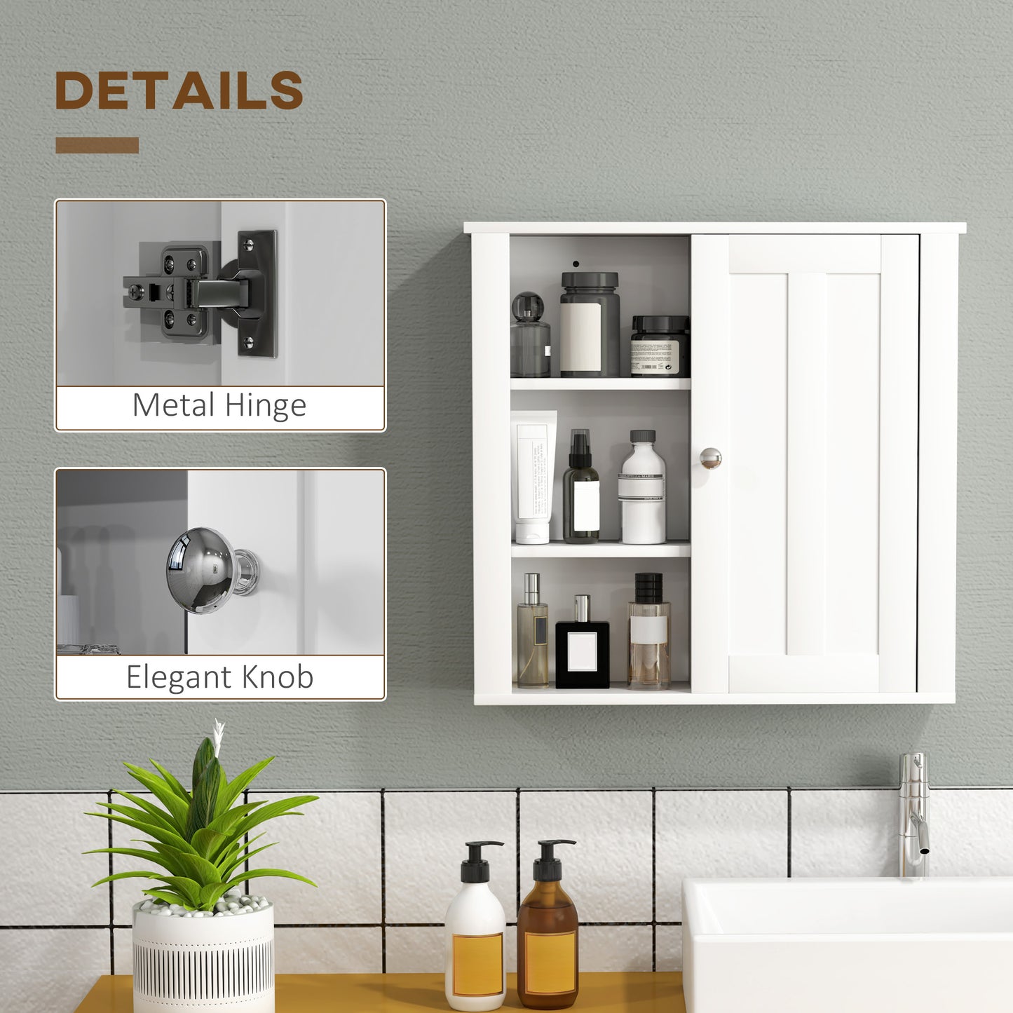 HOMCOM Wall Mounted Bathroom Storage Cabinet White With Two Shelves And Three Open Side Shelves