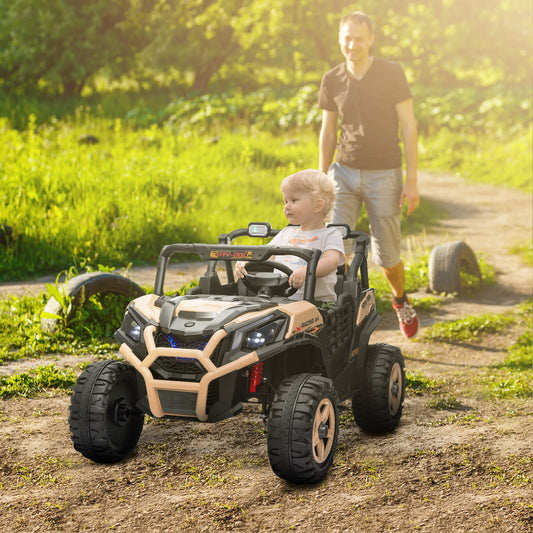 AIYAPLAY 24V Dual Seat Kids Electric Ride-On Car with Remote Control, Suspension, Slow Start, and 3 Speed Settings for Ages 3-8, Khaki