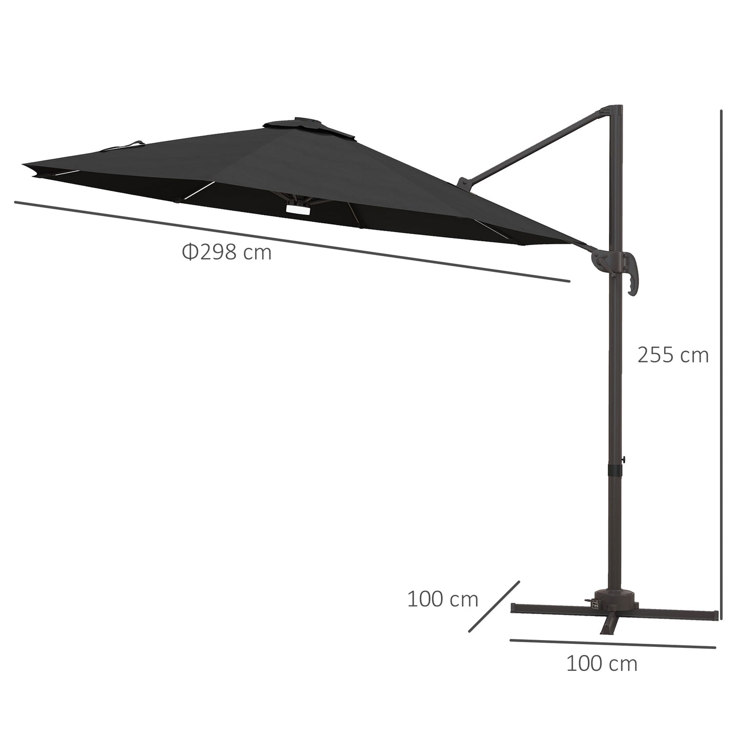 Outsunny Dark Grey 3m LED Cantilever Sun Umbrella with Solar Lights and Base for Outdoor Spaces - ALL4U RETAILER LTD