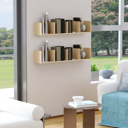 HOMCOM Wall Mount CD DVD Storage Rack With 4 Cubes Holds Up To 60 CDs Natural Wood Finish Set Of 2