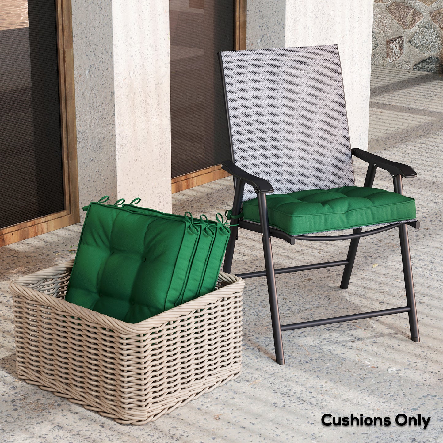 Outsunny Set of 4 Outdoor Seat Cushions 42 x 42 cm Green Garden Cushions for Patio