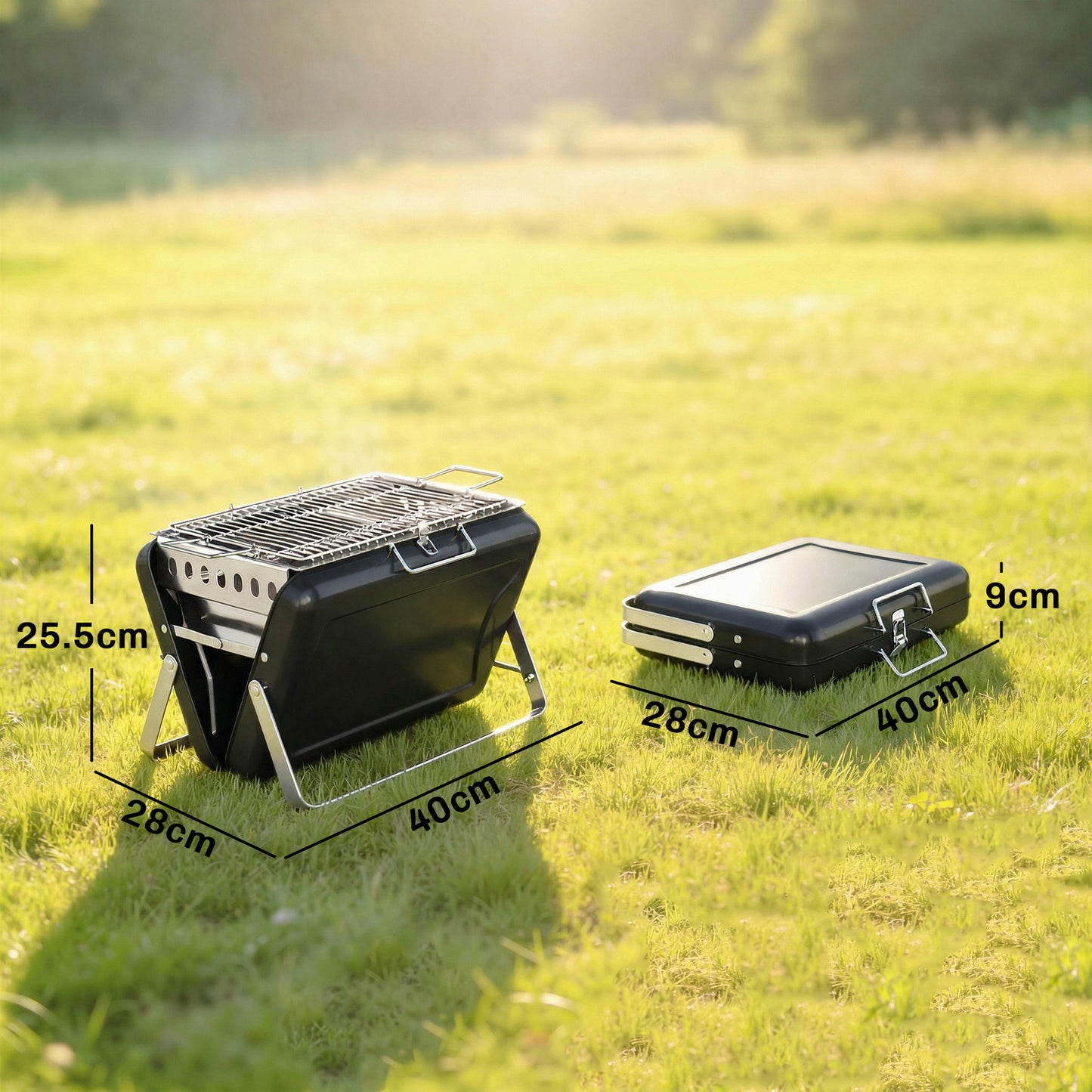 Outsunny Portable Charcoal BBQ Grill Stainless Steel Tilting Grate for Camping Picnic Garden Black
