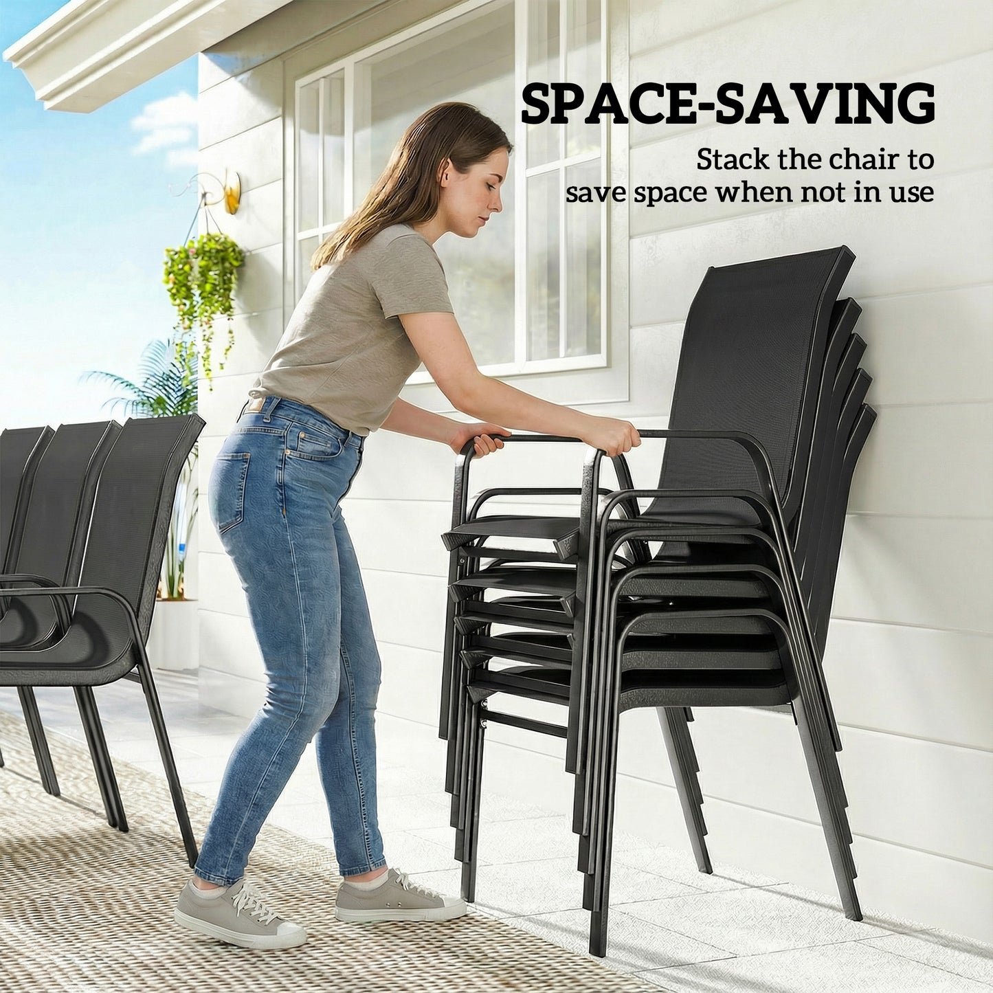 Outsunny 9 Piece Garden Dining Set For 8 With Tempered Glass Top And Outdoor Table And Chairs Black