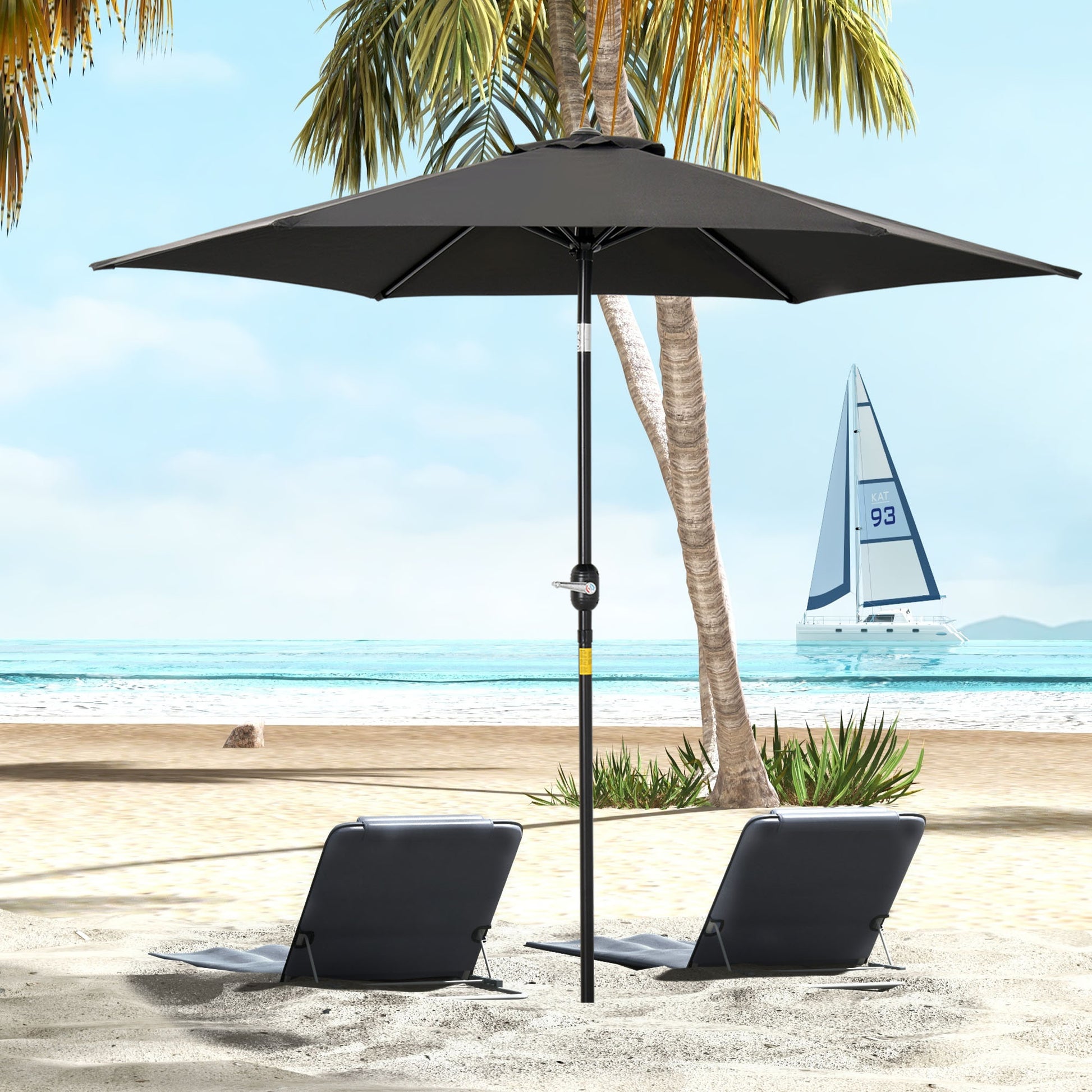 Outsunny Aluminium Frame 2.7M Black Patio Umbrella with Tilt and Crank for Outdoor Shade - ALL4U RETAILER LTD