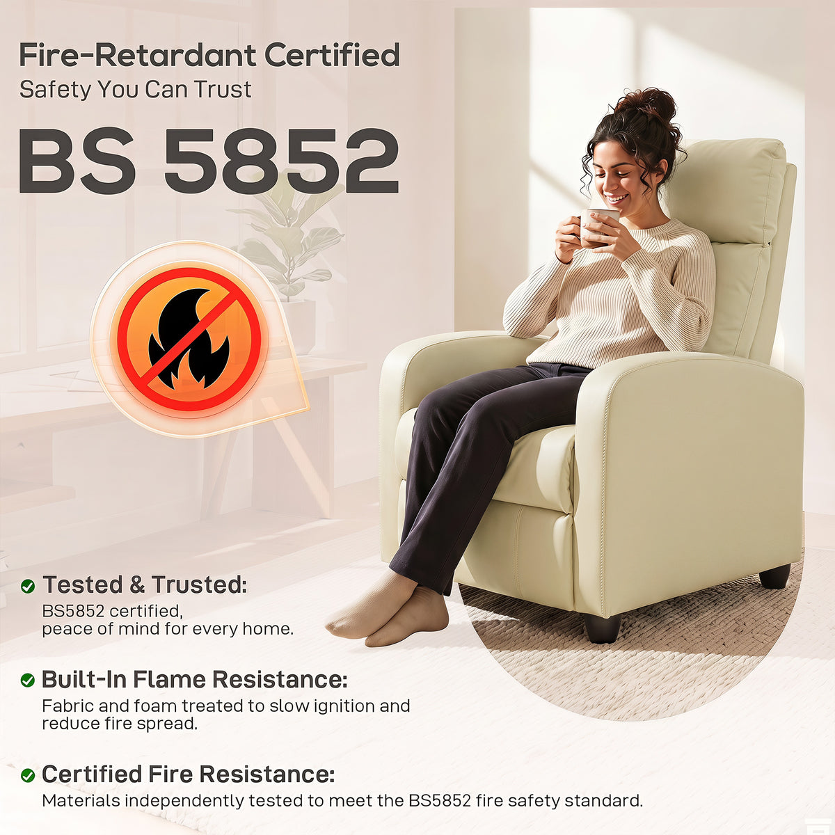 HOMCOM Massage Recliner Chair Faux Leather Remote Side Pocket Cream White