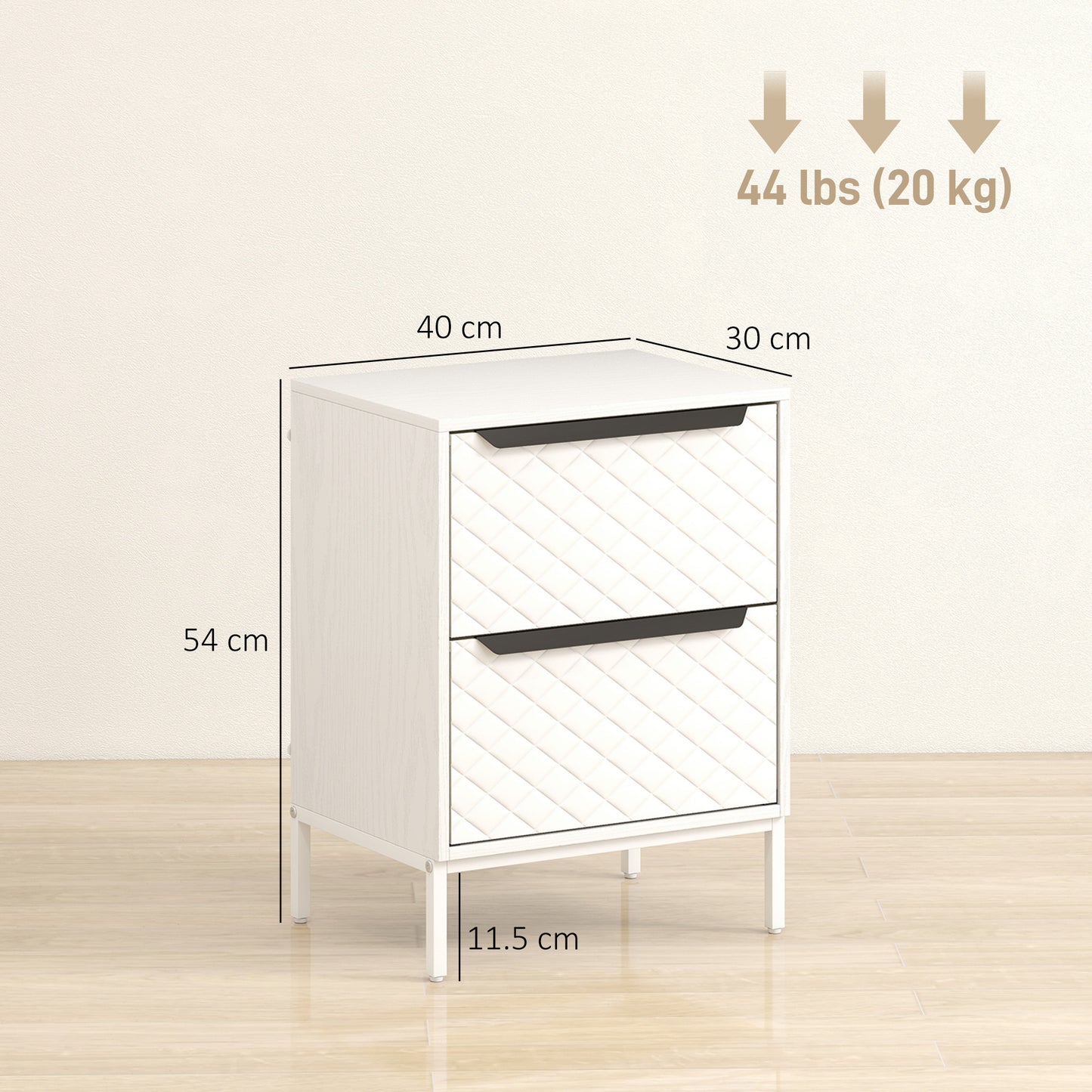 HOMCOM White Chest Of Drawers With Two Fabric Drawers And Aluminium Handles MDF Frame