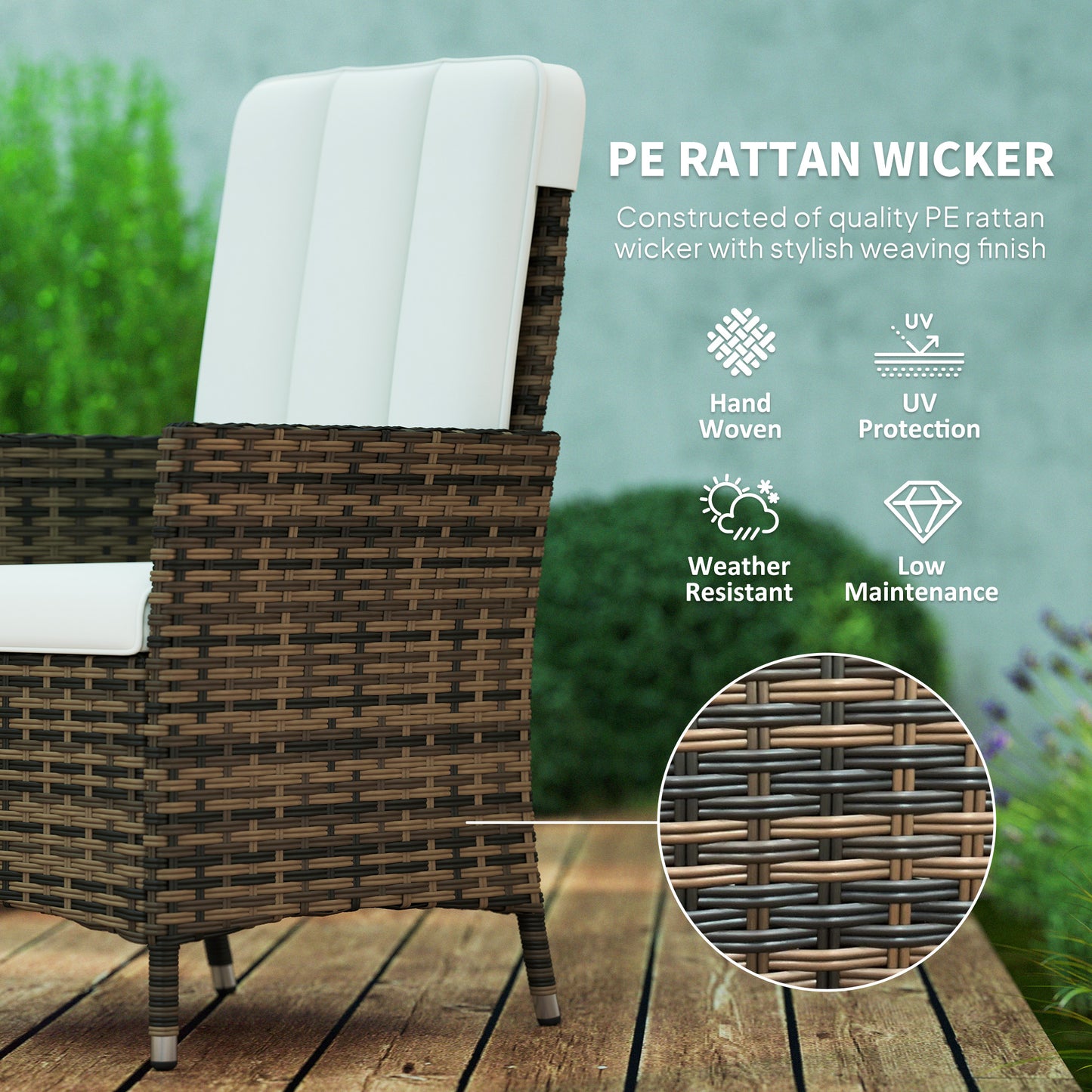Outsunny Cream Reclining Rattan Chair With Adjustable Back 105 To 150 Degrees Cushioned Seat