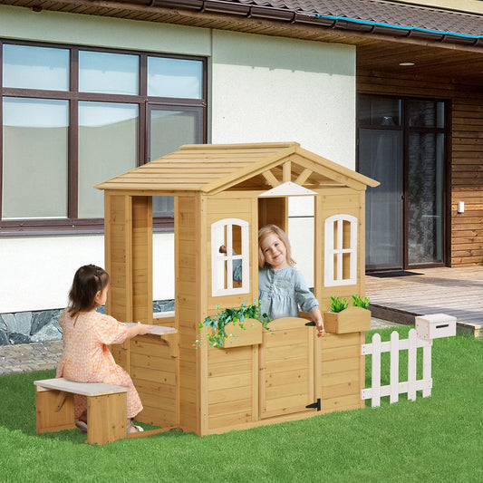 Outsunny Wooden Playhouse for Kids Outdoor - ALL4U RETAILER LTD