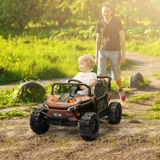 AIYAPLAY 12V Remote-Controlled Ride-On Truck with Suspension, Music, Lights & USB - Brown for Kids Aged 3-5