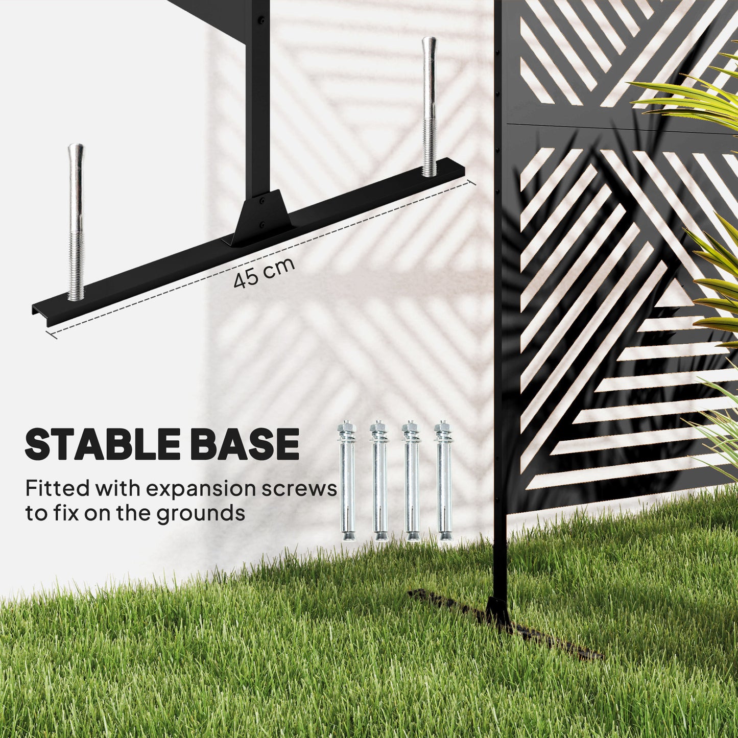 Outsunny 6.5ft Freestanding Metal Outdoor Privacy Screen With Stand Rhombus Style Black Garden Divider