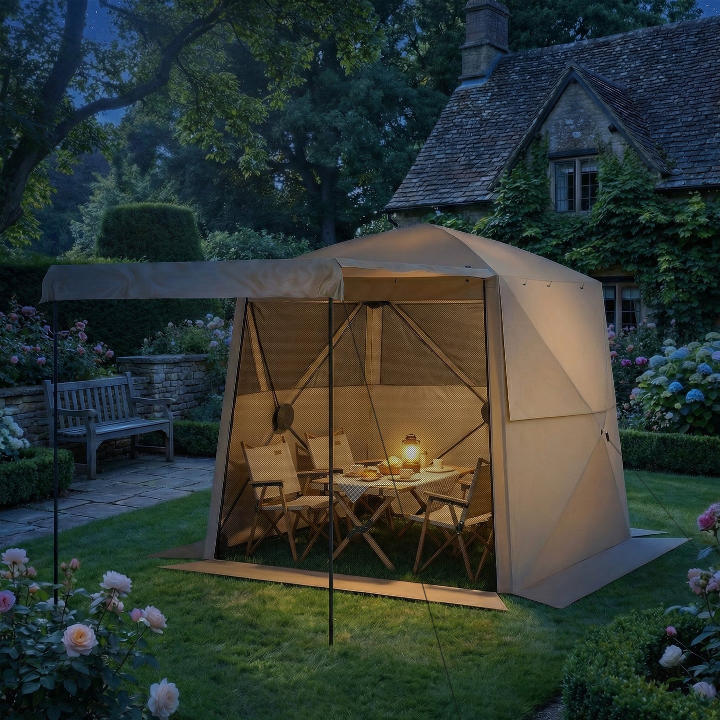Outsunny Pop Up Gazebo Waterproof Instant Shelter With Awning Mesh Windows 2 x 2 m Khaki For Camping Patio