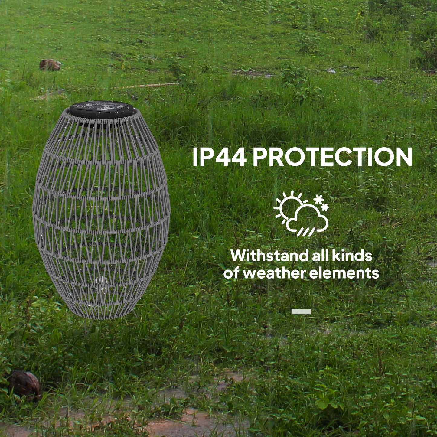 Outsunny Rattan Solar Lantern Outdoor Garden Light With Auto On Off IP44 Waterproof For Porch Pathway Grey