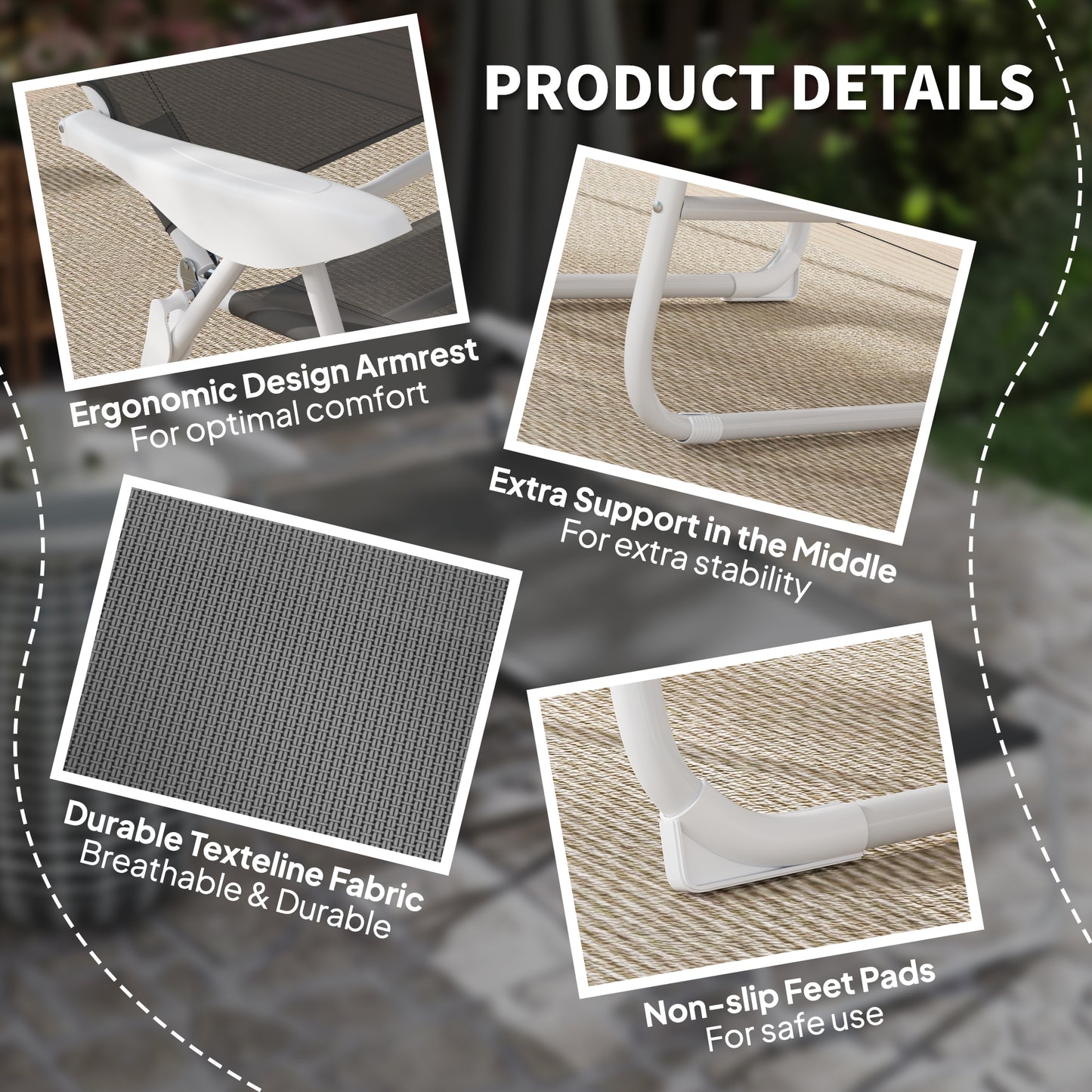 Outsunny Foldable Lounge Chair With 4 Level Adjustable Backrest And Headrest Charcoal Grey Outdoor Lounger