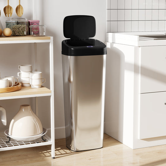 HOMCOM 50L Stainless Steel Sensor Bin With Slim Design And Silver Tone Finish For Easy Bag Changes